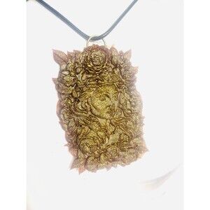 Sparkle Art Nouveau Goddess & Roses Leather Choker 16"-Adjustable Artisan